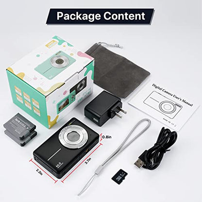 Digital Camera, Kids Camera with 32GB Card FHD 1080P 44MP Vlogging Camera with LCD Screen 16X Zoom Compact Portable Mini Rechargeable Camera Gifts for Students Teens Adults Girls Boys