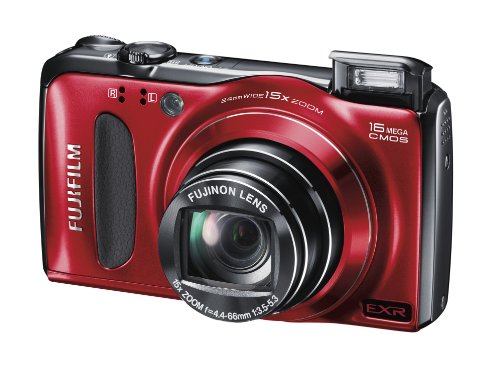 Fujifilm FinePix F500EXR Red 16 MP CMOS Digital Camera with Fujinon 15x Super Wide Angle Zoom Lens International Model No Warranty (Red)