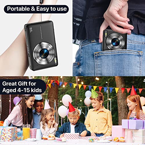 Digital Camera, Kids Camera with 32GB Card FHD 1080P 44MP Vlogging Camera with LCD Screen 16X Zoom Compact Portable Mini Rechargeable Camera Gifts for Students Teens Adults Girls Boys