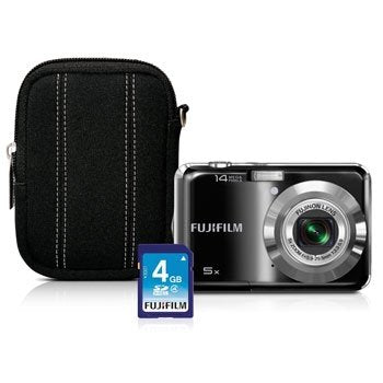 Fujifilm FinePix AX330 Bundle 14 MP Digital Camera with 5 x Optical Zoom Case 4GB SD Card = Value Bundle Package - Black